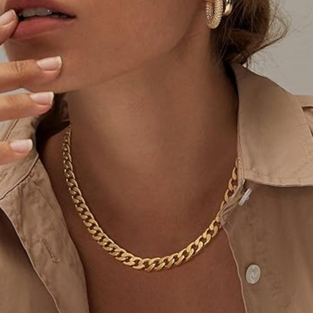 Chunky Gold Necklace Dainty14K Gold Plated Chain Necklace Cuban Choker Layered
